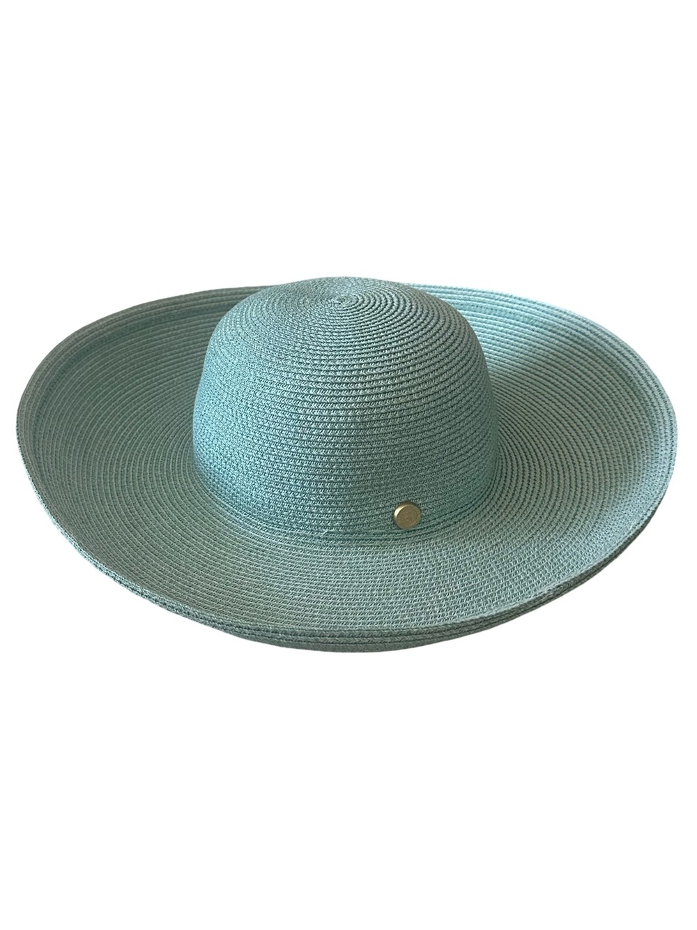 Eric Javits New York Wide Brim Sun Hat Aqua Blue Green Packable Straw 5” Brim